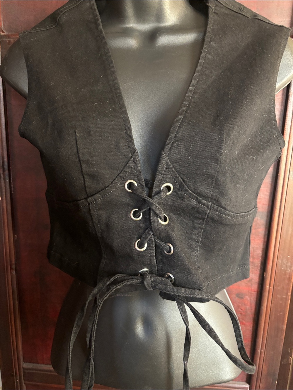 Black Lace-Up Cotton Crop Top, detailed silhouette